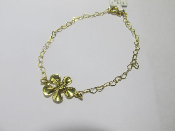 Pulseira flower com corações folhe.ouro